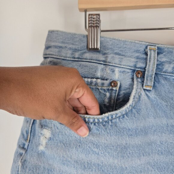 Agolde Light Wash Parker Long Distressed Denim Shorts High Rise Women's Size 33 - Picture 2 of 9